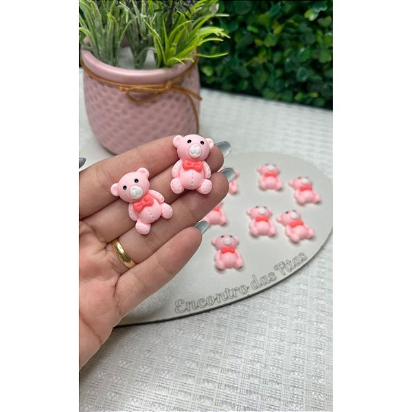 Aplique de Resina Ursinho Rosa Bebê - Unidade