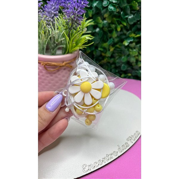 Kit Medida Certa de Prendedor de Chupeta - Flor Branca