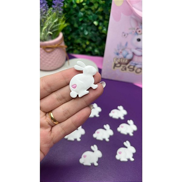 Aplique Emborrachado Coelho Branco - Unidade