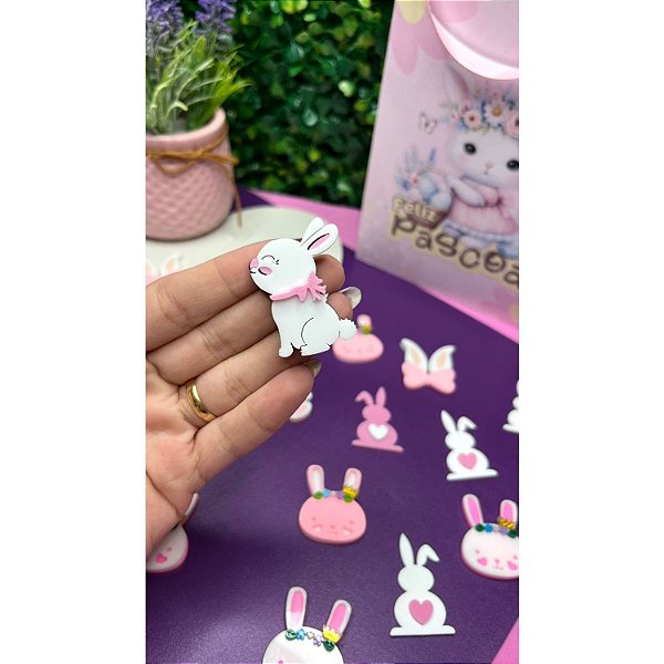 Aplique de Acrílico Coelho Branco de Ladinho - Unidade