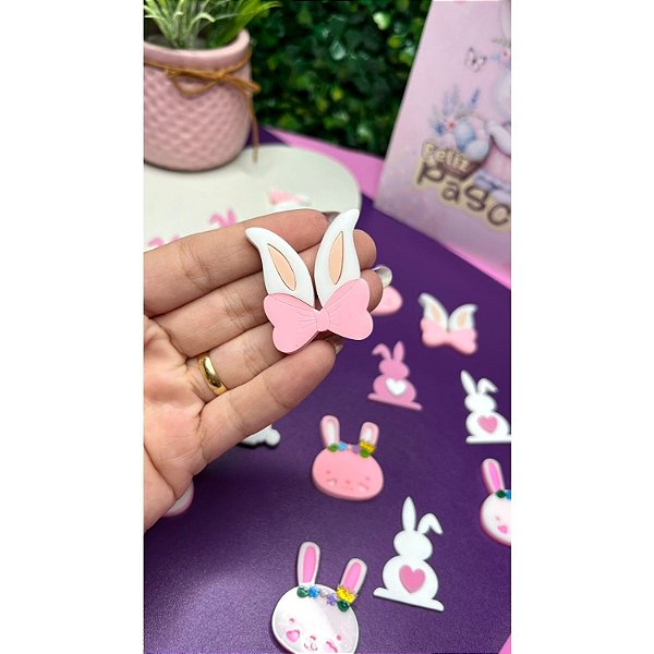 Aplique de Acrílico Orelha com Lacinho - Unidade