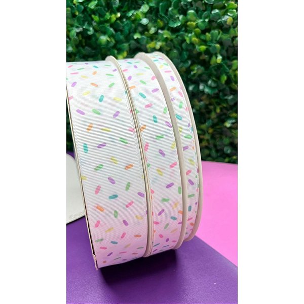 Fita de Gorgorão Yama Branca com Granulado Colorido - Metro 38mm-N9