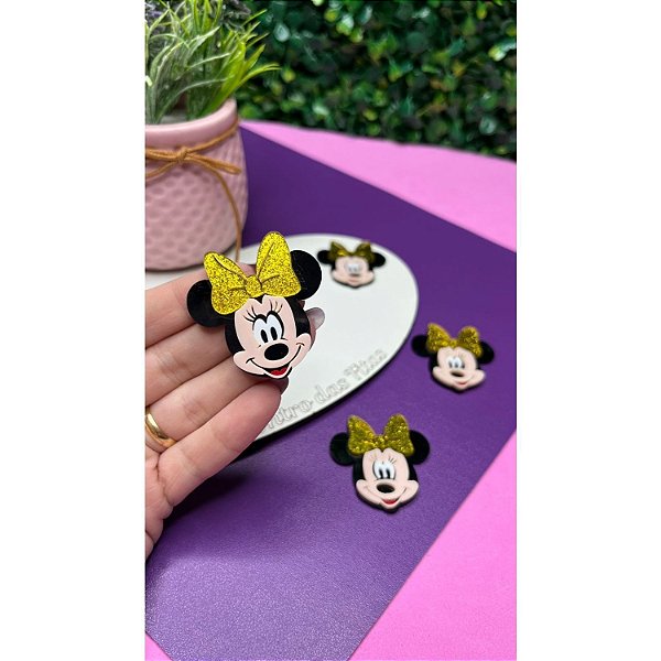 Aplique de Acrílico Rostinho Minnie Dourado - Unidade