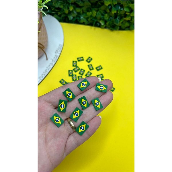 Aplique Emborrachado Bandeira do Brasil Mini - 10 Unidades