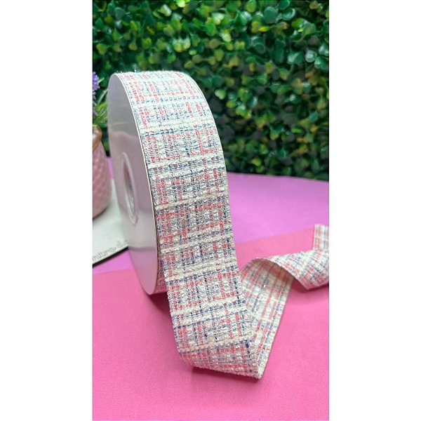 Fita Importada Tweed Tipo Lã Rosa Mescla 38mm - Metro