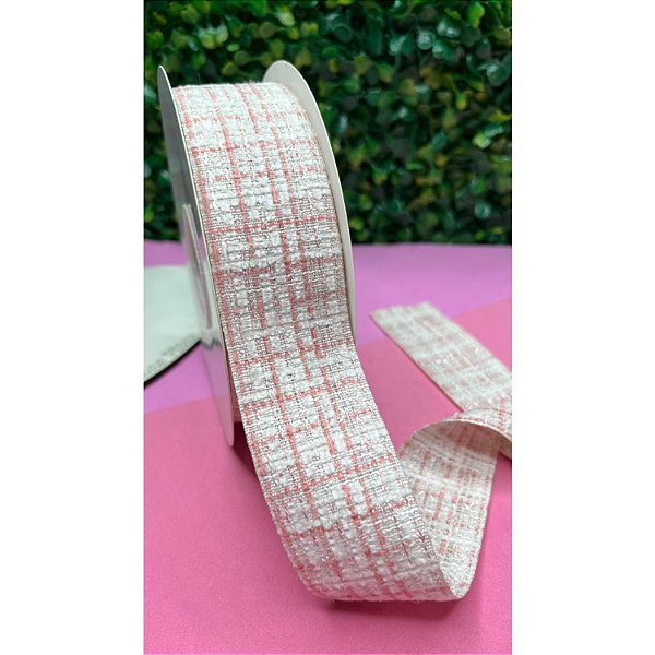 Fita Importada Tweed Tipo Lã Rosa 38mm - Metro