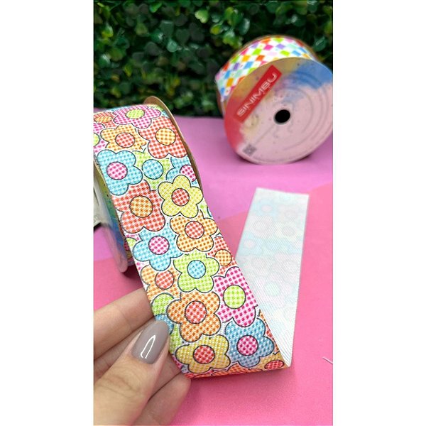 Fita Sinimbu 38mm Festa Junina  Estampada Flor Xadrez - Metro