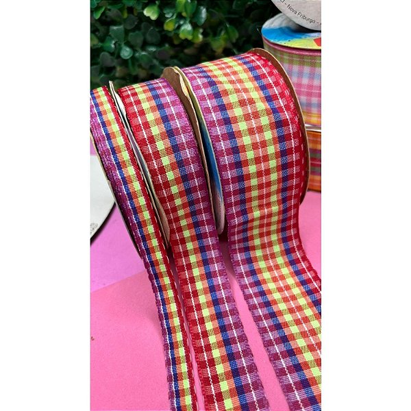 Fita Sinimbu Xadrez Colorido com Azul - Metro 38mm-N9