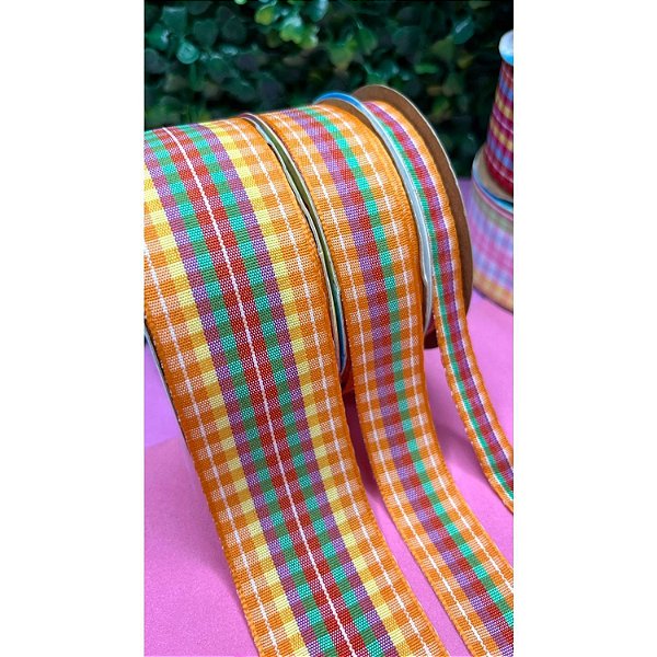 Fita Sinimbu Xadrez Colorido com Laranja - Metro 38mm-N9