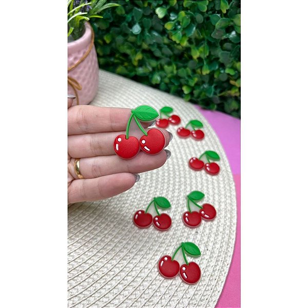 Aplique Emborrachado Cereja com uma Folha - Unidade