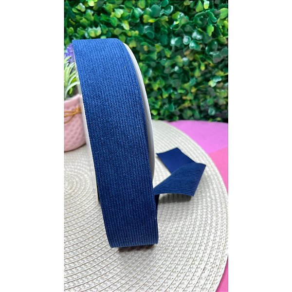 Fita de Veludo Cotelê 38mm Azul Escuro - Metro