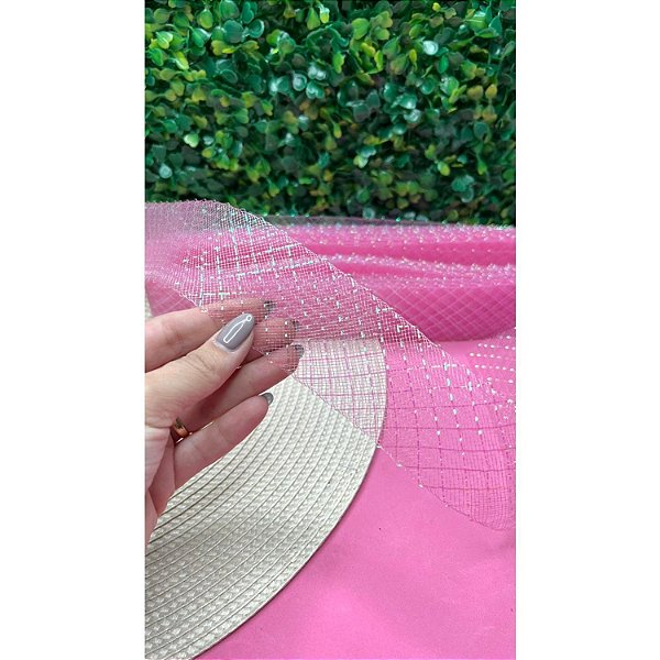 Fita de Crinol com Lurex Rosa Bebê 45mm - Metro