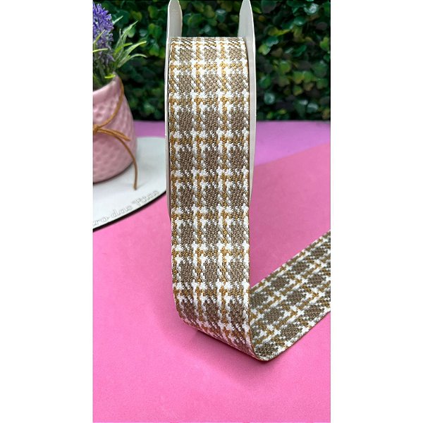 Fita Importada Xadrez Tweed 38mm Marrom Claro - Metro