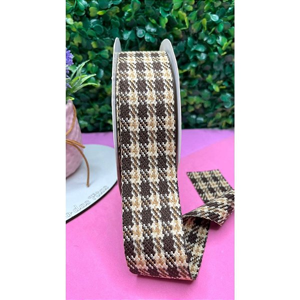 Fita Importada Xadrez Tweed 38mm Marrom - Metro