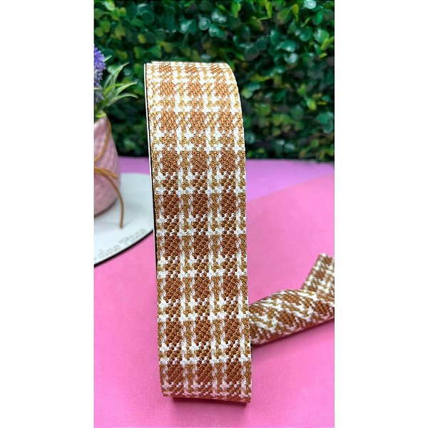 Fita Importada Xadrez Tweed 38mm Caramelo - Metro