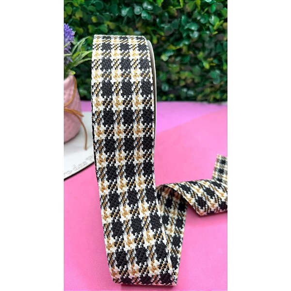 Fita Importada Xadrez Tweed 38mm Preto - Metro