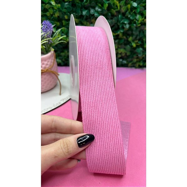 Fita de Veludo Cotelê 38mm Rosa - Metro