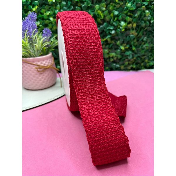 Fita Importada Tweed 38mm com Borda Ondulada Vermelho - Metro