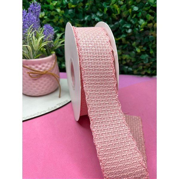Fita Importada Tweed 38mm com Borda Ondulada Rosê - Metro