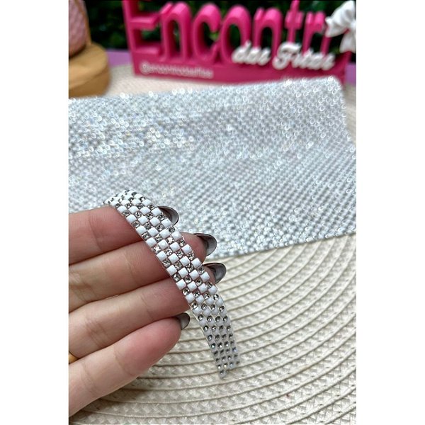 Manta de Strass com Pedra Branca 1x40cm