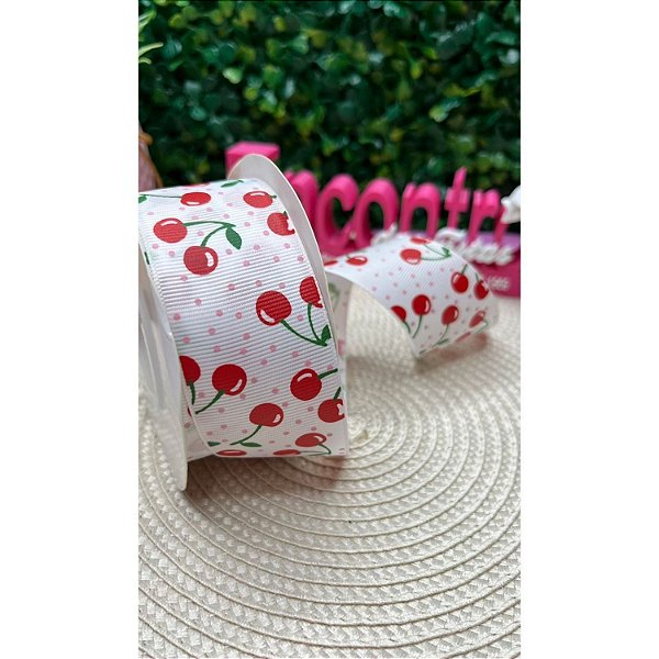 Fita Gorgorão Mili 38mm Estampada Cereja - Metro