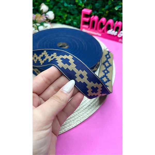 Fita Pampa Gaúcha 28mm Azul com Bege - Metro
