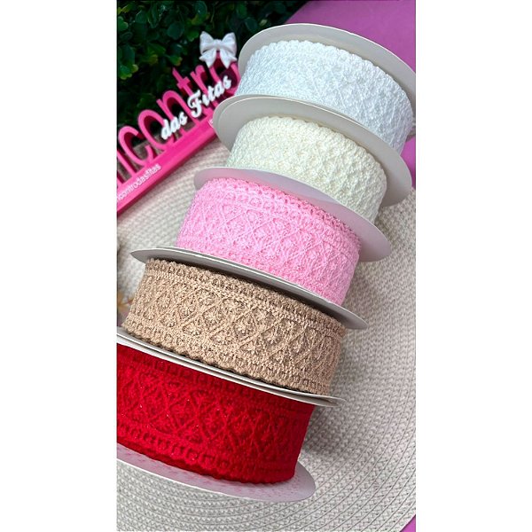 Fita de Renda Bordada  38mm - Metro off white