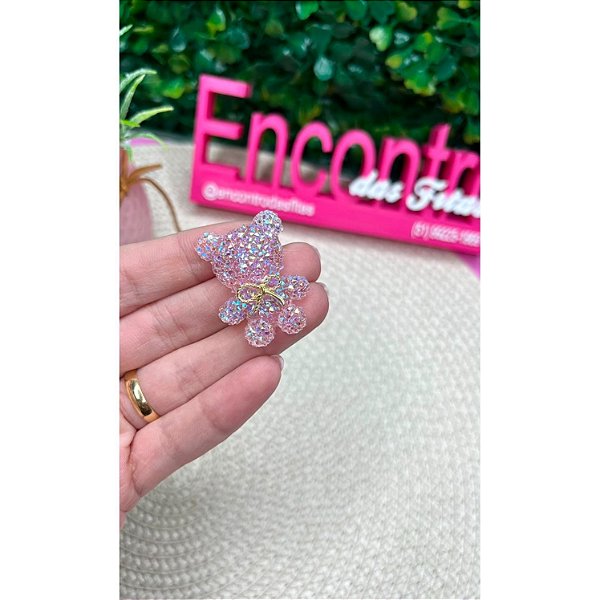 Aplique Ursinho Cravejado Glitter Lilás - Unidade