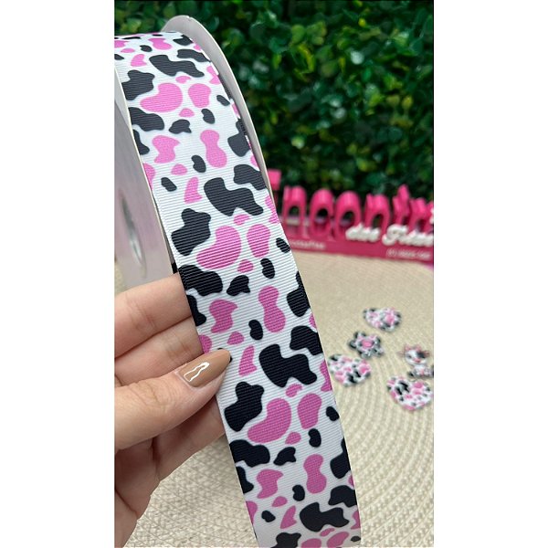 Fita Mili Gorgorão Estampado Vaquinha Rosa 38mm - Metro