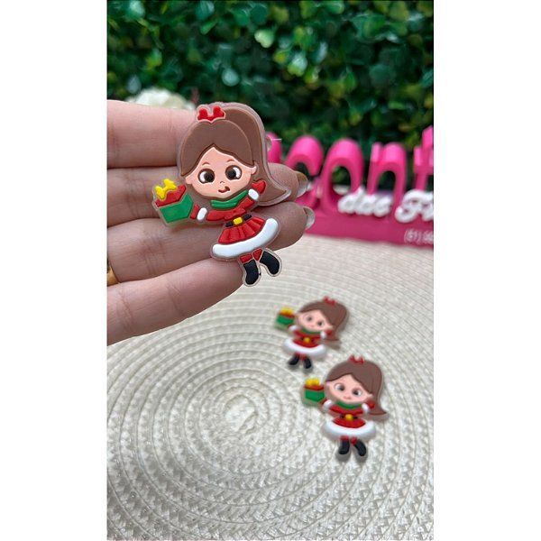 Aplique Emborrachado Menina de Natal com Presente - Unidade