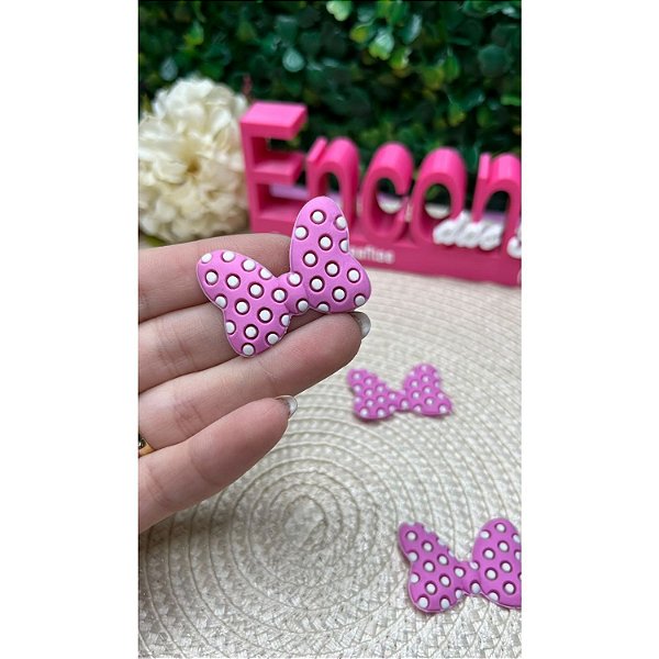 Aplique Emborrachado Lacinho Minnie Poá Rosa Bebê - Unidade