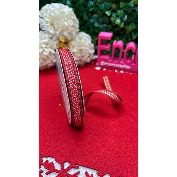 Coleção Natal: Fita Sinimbu 10mm Quadriculado Verde e Vermelho - Metro