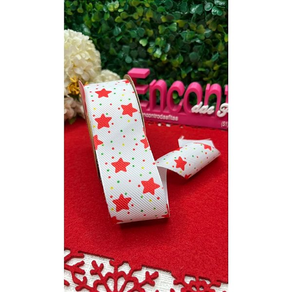 Coleção Natal: Fita Sinimbu 38mm Estampada Estrelinhas - Metro