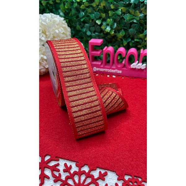 Coleção Natal: Fita Sinimbu 38mm Vermelha com Dourado - Metro