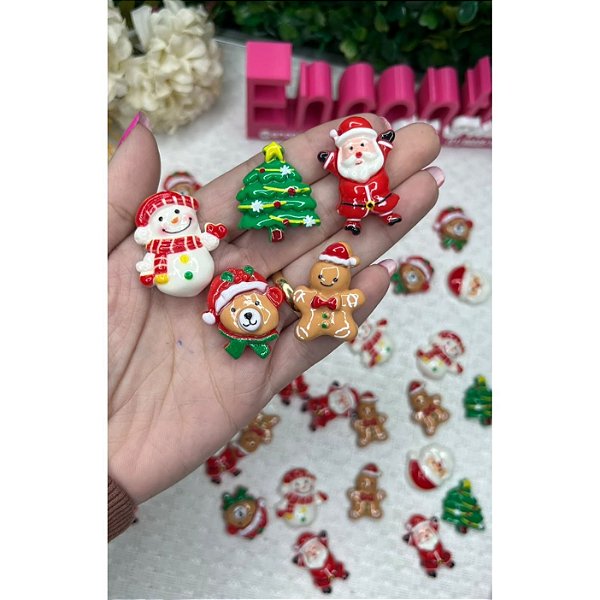 Aplique de Resina Natal 3cm - 5 unidades mista