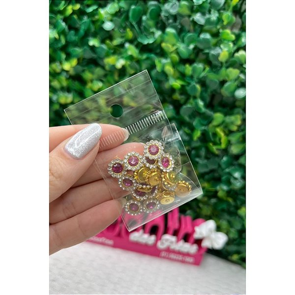 Aplique Mini Chaton com Strass Rosa Pink 20 unidades