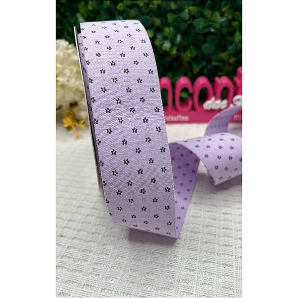 Fita Importada de Linho 38mm Lilás com Flores - Metro