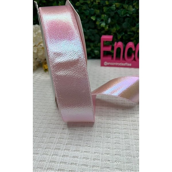 Fita Importada Metalizada 38mm Rosa Bebê - Metro