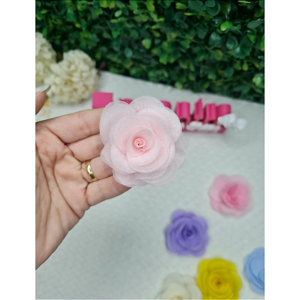 Aplique Flor de Organza 5cm Rosa Bebê - Unidade