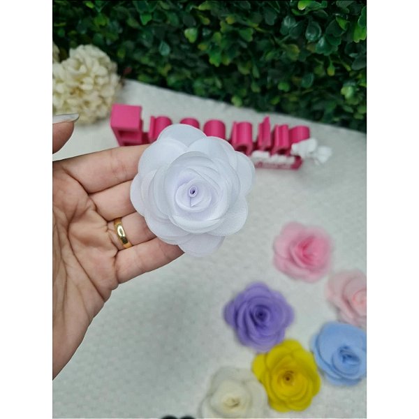 Aplique Flor de Organza 5cm Branco - Unidade