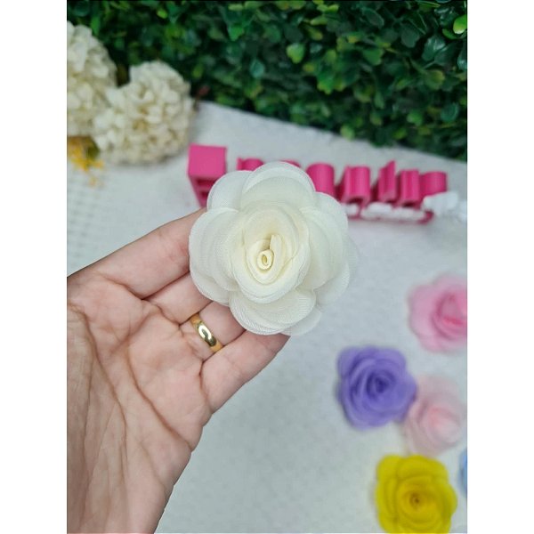 Aplique Flor de Organza Off White 5cm - Unidade