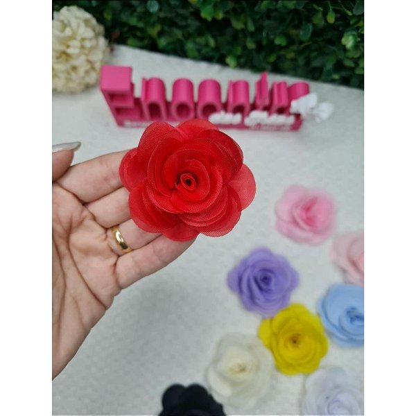 Aplique Flor de Organza 5cm Vermelho - Unidade