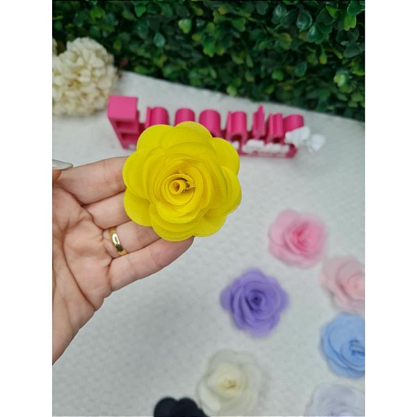 Aplique Flor de Organza 5cm Amarelo - Unidade