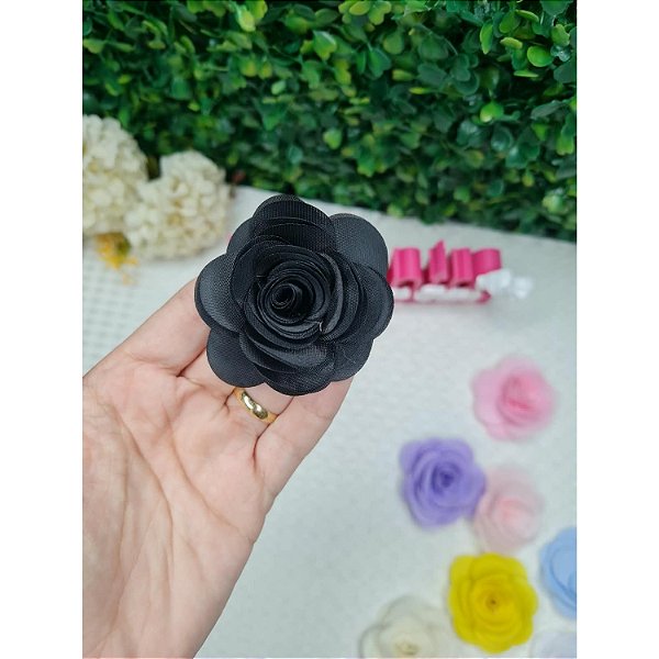 Aplique Flor de Organza 5cm Preto - Unidade