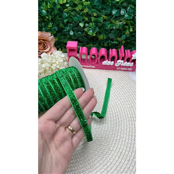 Fita de Lurex Esponjado 10mm Verde - Metro