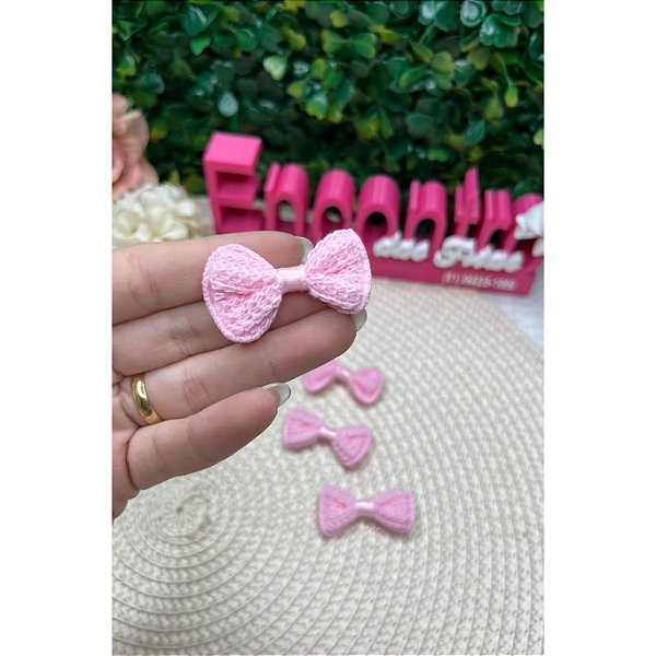 Aplique Lacinho Crochê Rosa Bebê Pequeno - Unidade