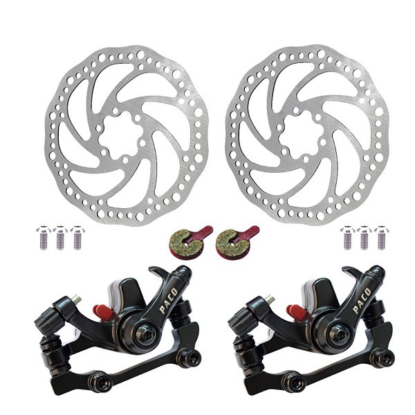 Kit Freio À Disco Mecânico Paco Dianteiro e Traseiro Com Disco 160mm