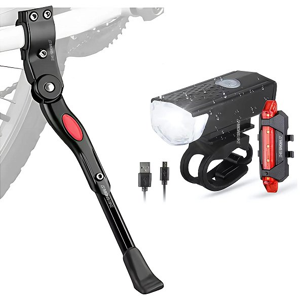 Descanso Pezinho Bicicleta Aro 20 A 29 + Farol E Lanterna Led - Mons Bike