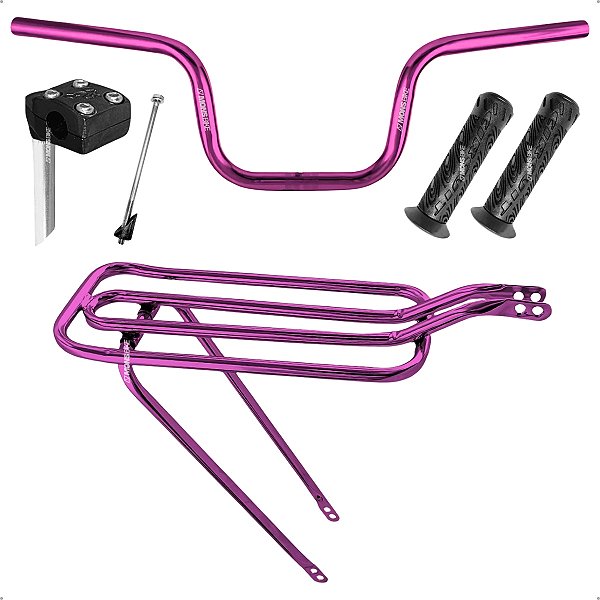 Garupa Bike Bagageiro Bicicleta Aro 20 À 26 + Guidão Bike Tipo Moto + Mesa Mesinha+ Manopla Punho Cor Violeta