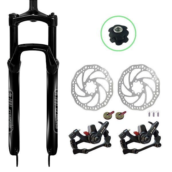 Garfo Suspensão Bike Aro 29 Mtb Aheadset + Kit Freio A Disco Bike Mons Bike
